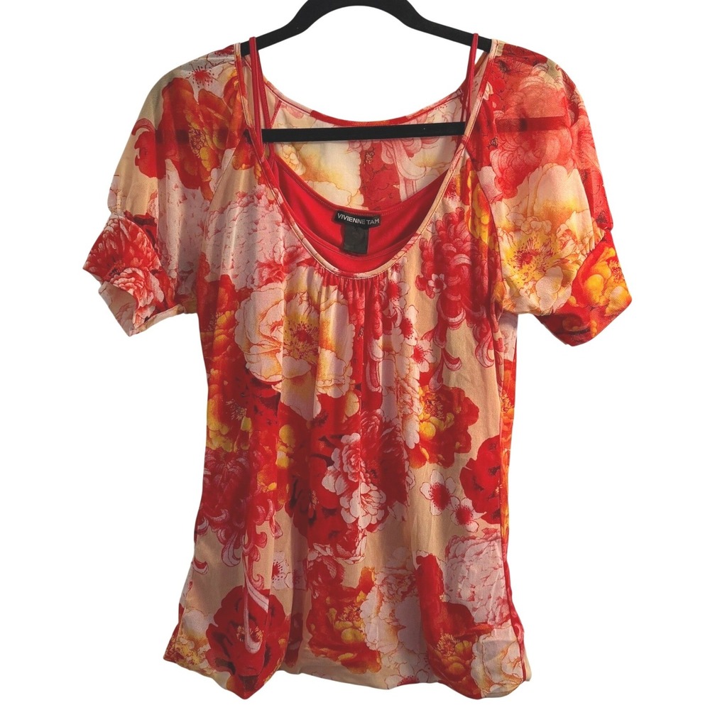 Vivienne Tam Vintage Floral Mesh Top Size S Sheer Layered Designer Archive Y2K
